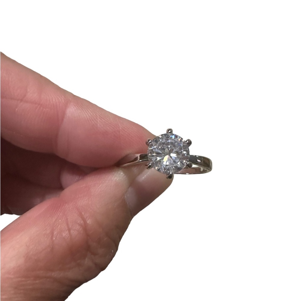 Silver Zircon Solitaire Diamond Ring - image 5